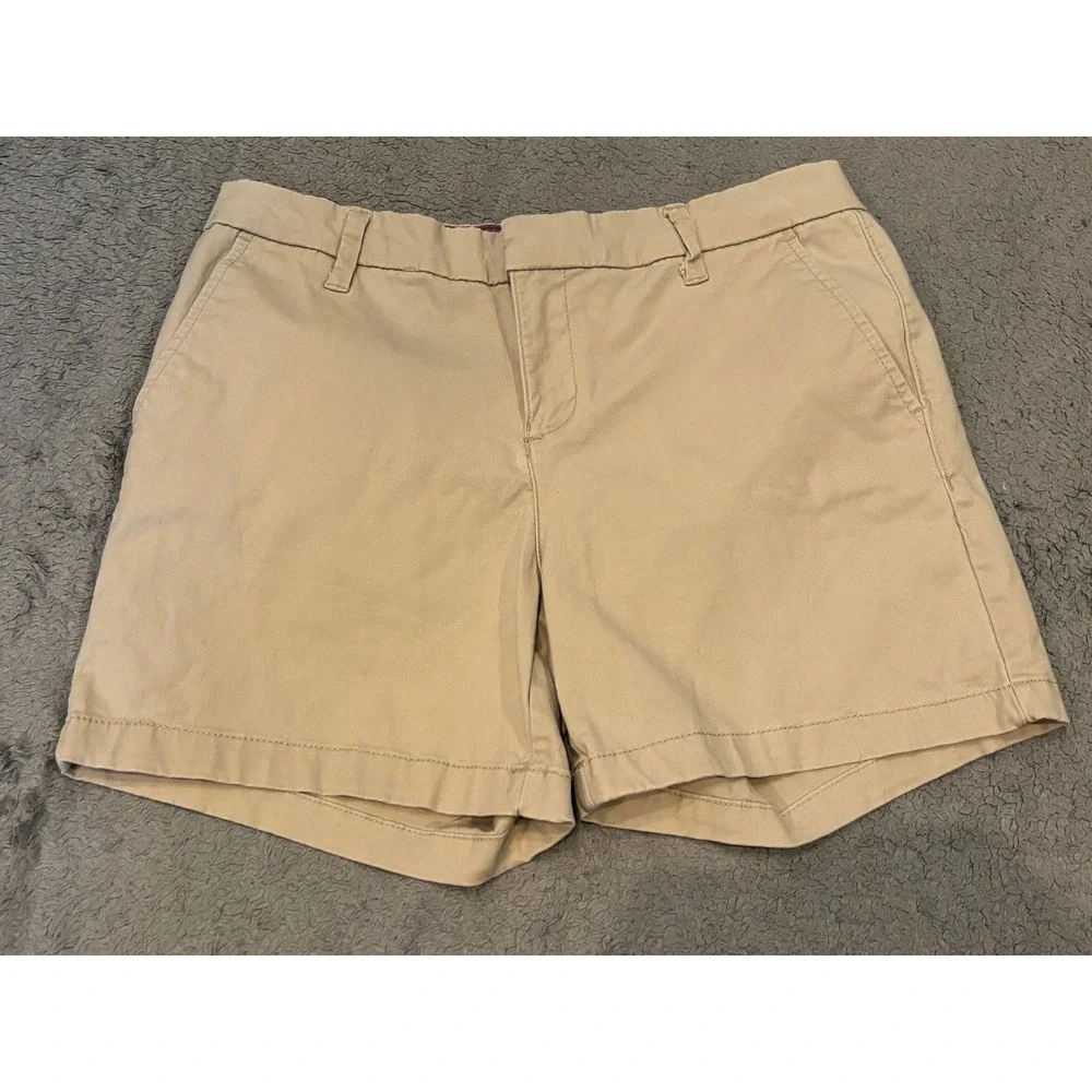 Tommy Hilfiger Womens Chino Shorts Tan Khaki Stretch Cotton Size 4 Mid Rise 4in